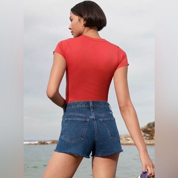 Aritzia Sunday Best 90's Medium Blue Cut Off Max Mid Rise Denim Shorts Size 28 - Picture 7 of 14